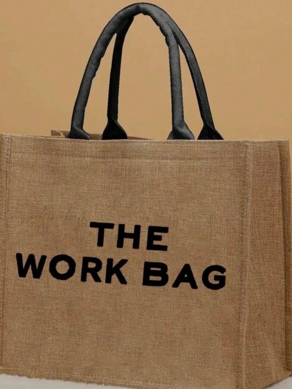 The Work Bag Jute Tote with Black Handles